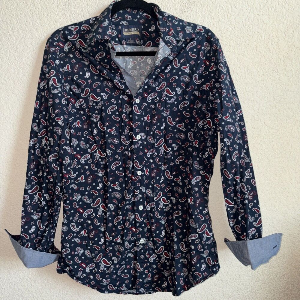 Cremieux Western Paisley Long Sleeve Shirt Cowboy Button Contrast Cuff Club EUC